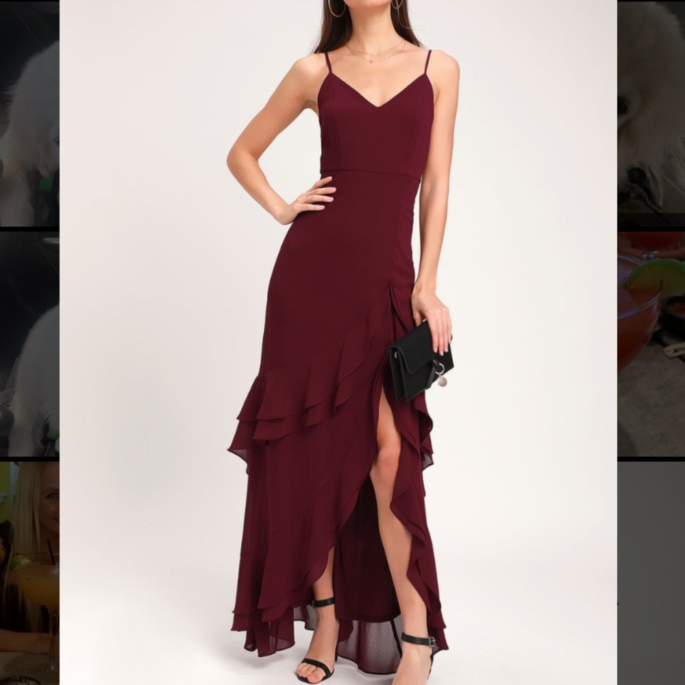 esther burgandy ruffle dress